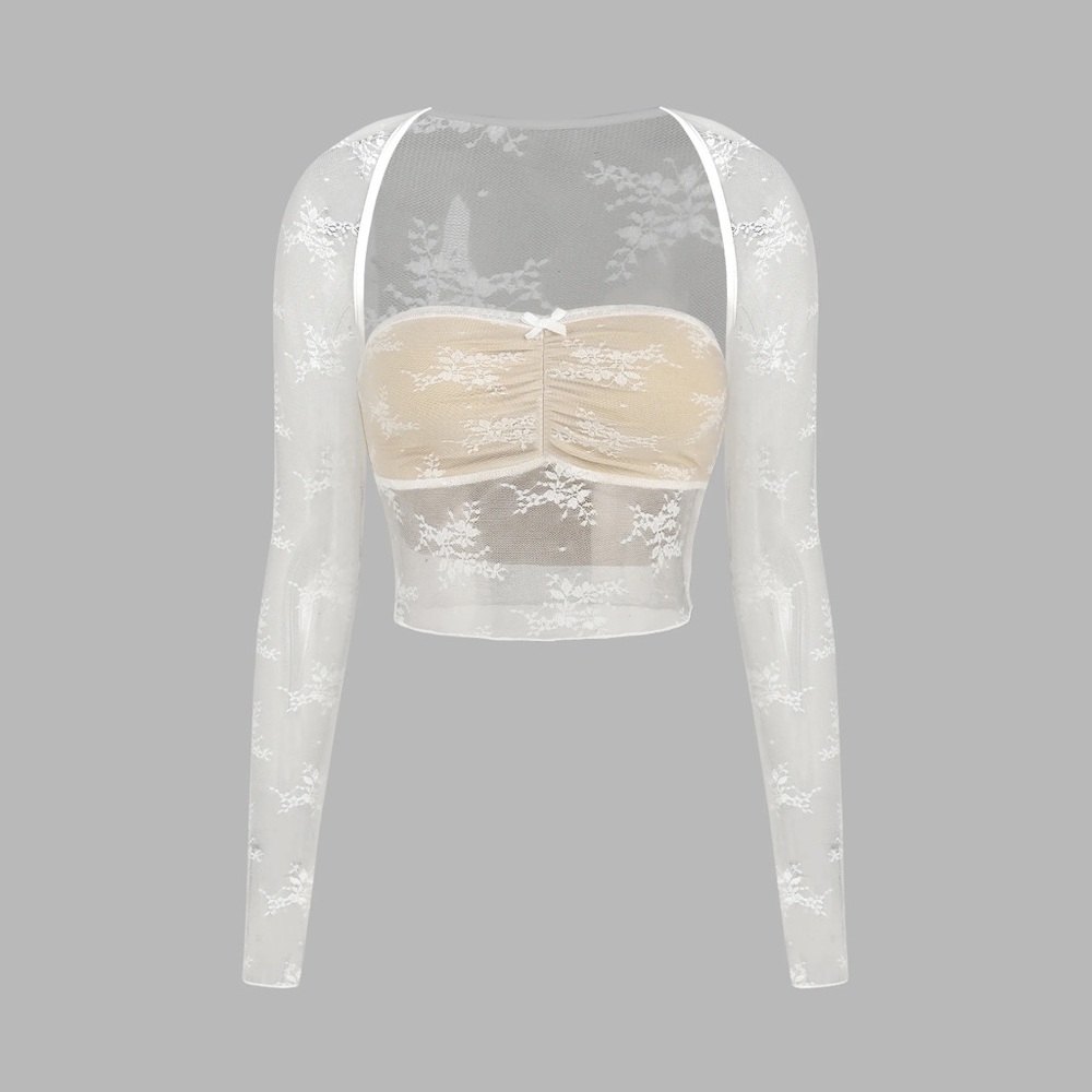 Cider SHEER LACE TUBE TOP & LONG SLEEVE CROP TOP